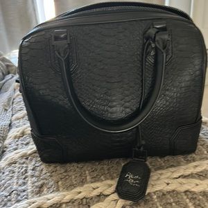 Alice + Olivia 'Olivia' Snake Embossed Black Medium Satchel Bag Crossbody